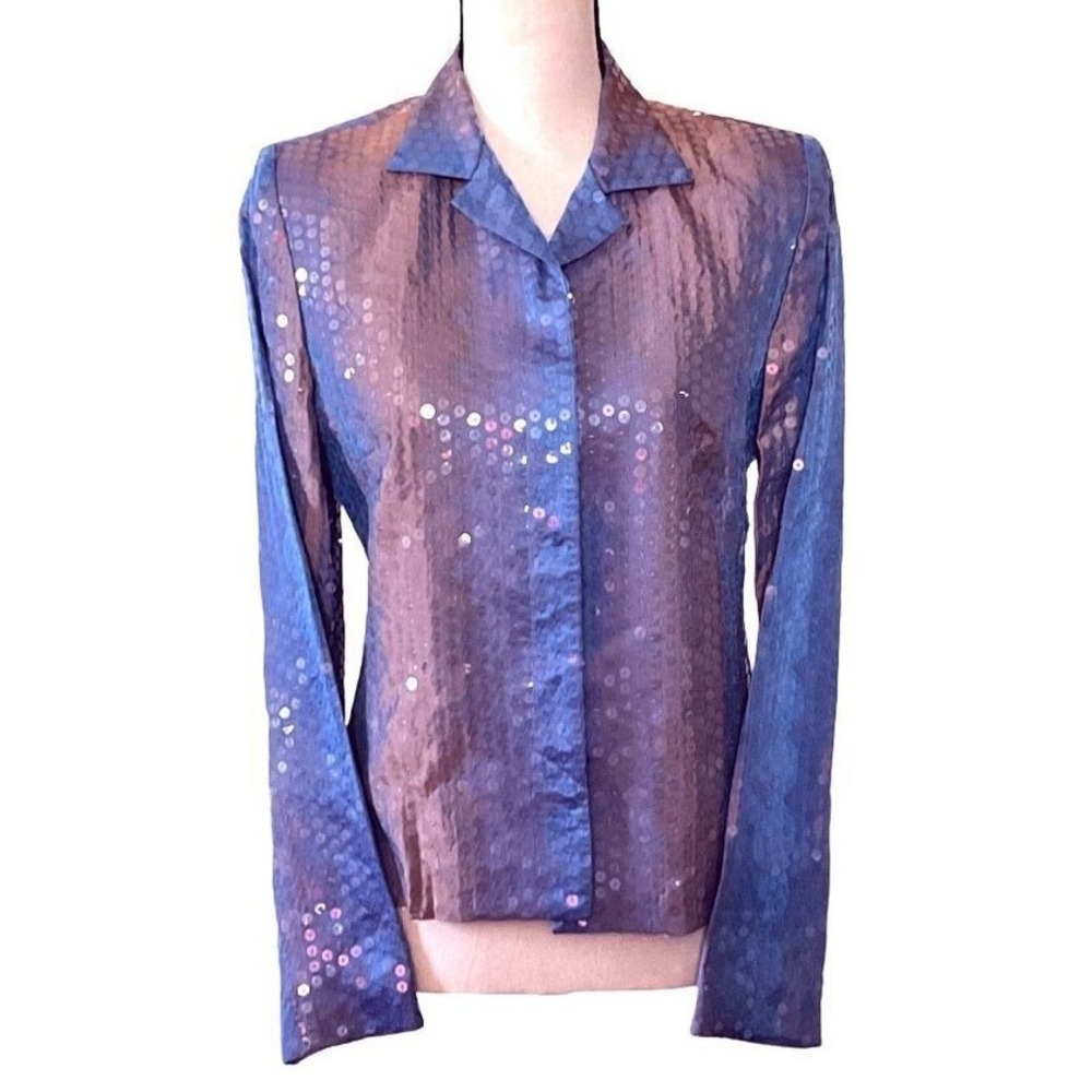 Kay Unger‎ New York blue purple iridescent sequins blazer women 6